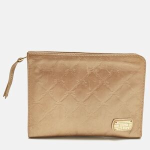 Longchamp Beige Logo Quilted Leather Clutch